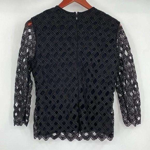 Anne Fontaine Eyelet Blouse Womens Size 38 US 4-6‎ Black 3/4 Sleeve Cutout Top - Picture 5 of 12